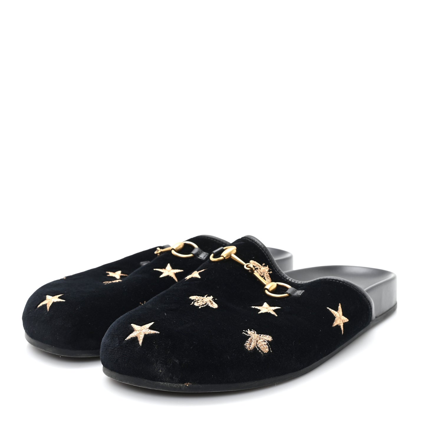 Softy Velvet Malaga Kid Bee Star Embroidered Womens Horsebit River Slippers 38.5 Black