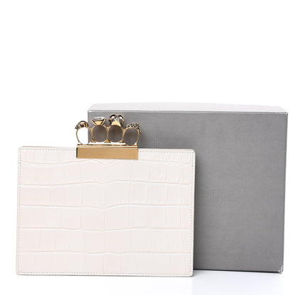 Alexander McQueen Calfskin Crocodile Embossed Knuckle Flat Clutch Ivory 10 of 10