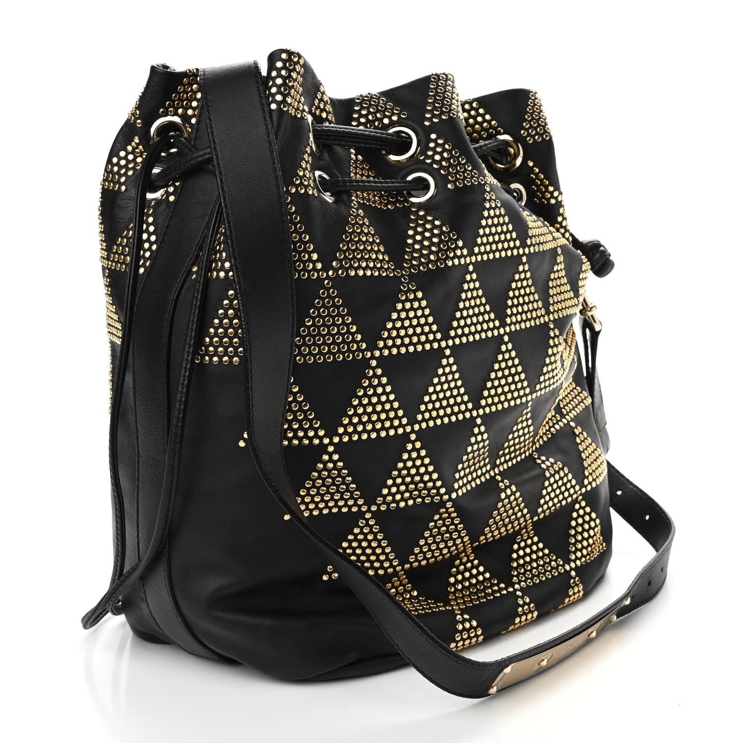 Jimmy Choo Calfskin Studded Drawstring Bucket Bag Black 3 of 11
