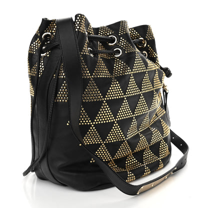Jimmy Choo Calfskin Studded Drawstring Bucket Bag Black 3 of 11