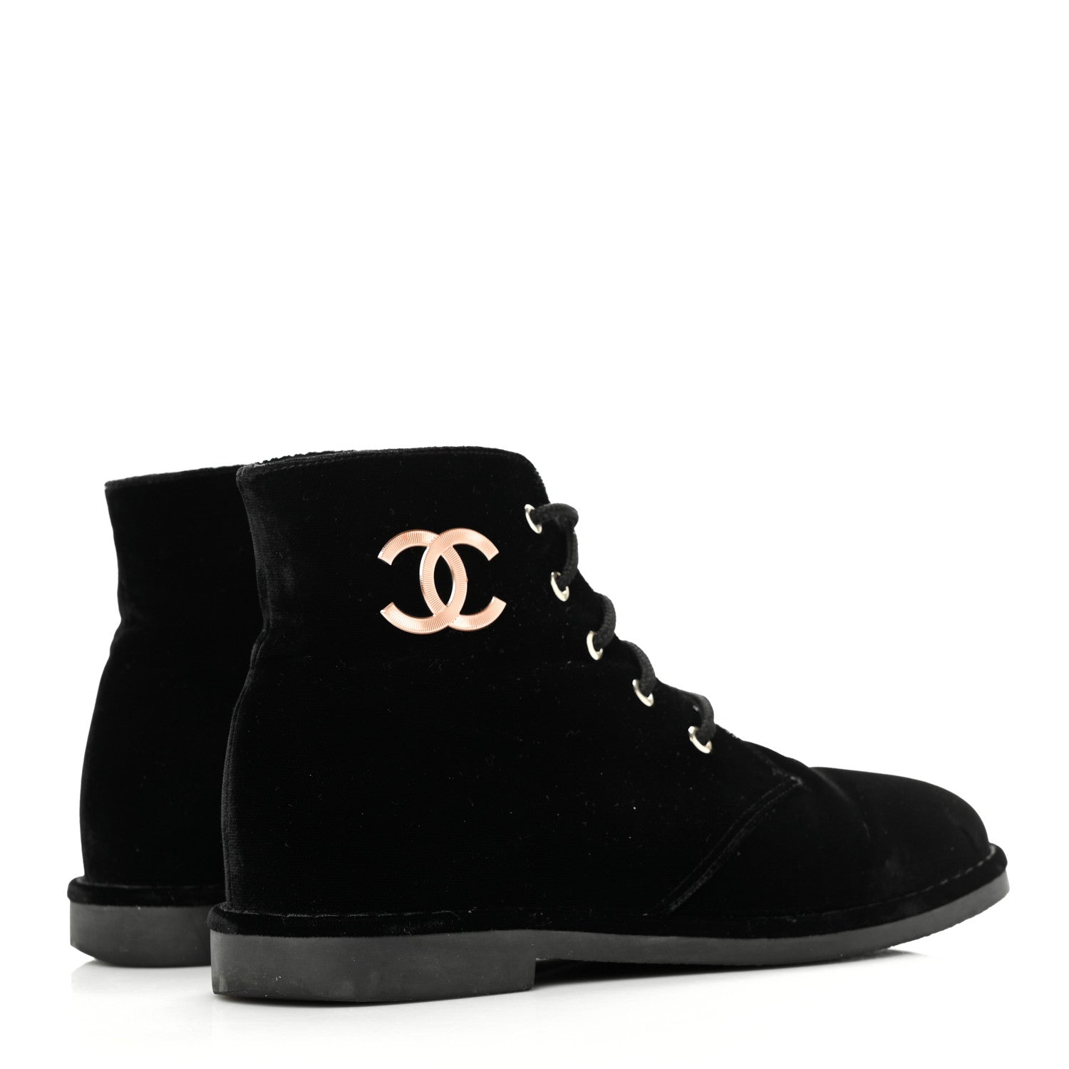 Chanel Velvet CC Lace Up Boots 39 Black 4 of 7