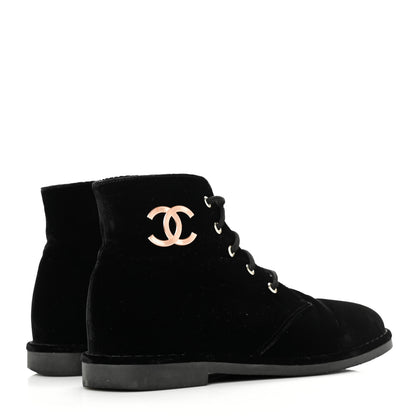 Chanel Velvet CC Lace Up Boots 39 Black 4 of 7