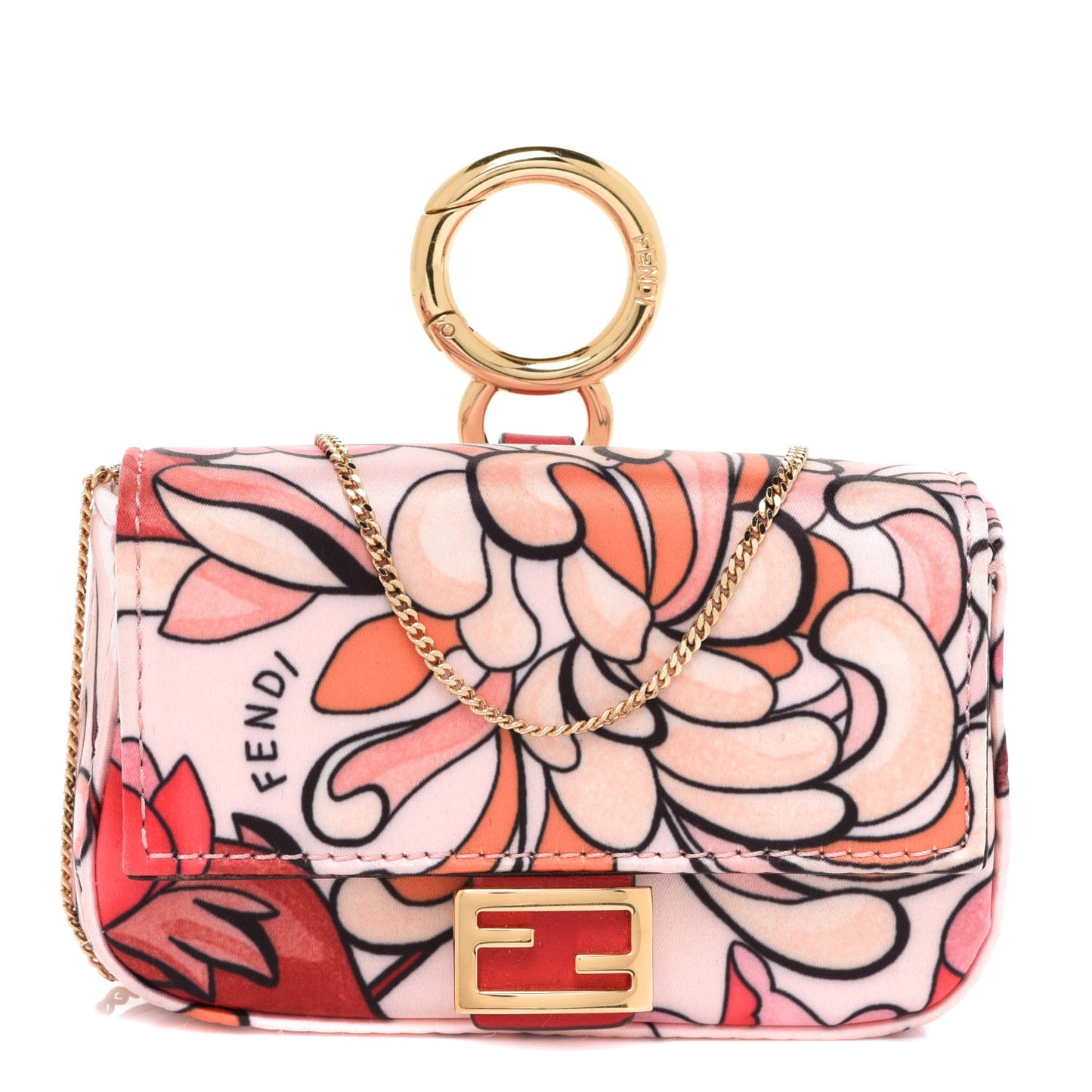 Stretch Satin Vitello Grace Floral Print Nano Baguette Charm Rose Multicolor Rosso Cardinale