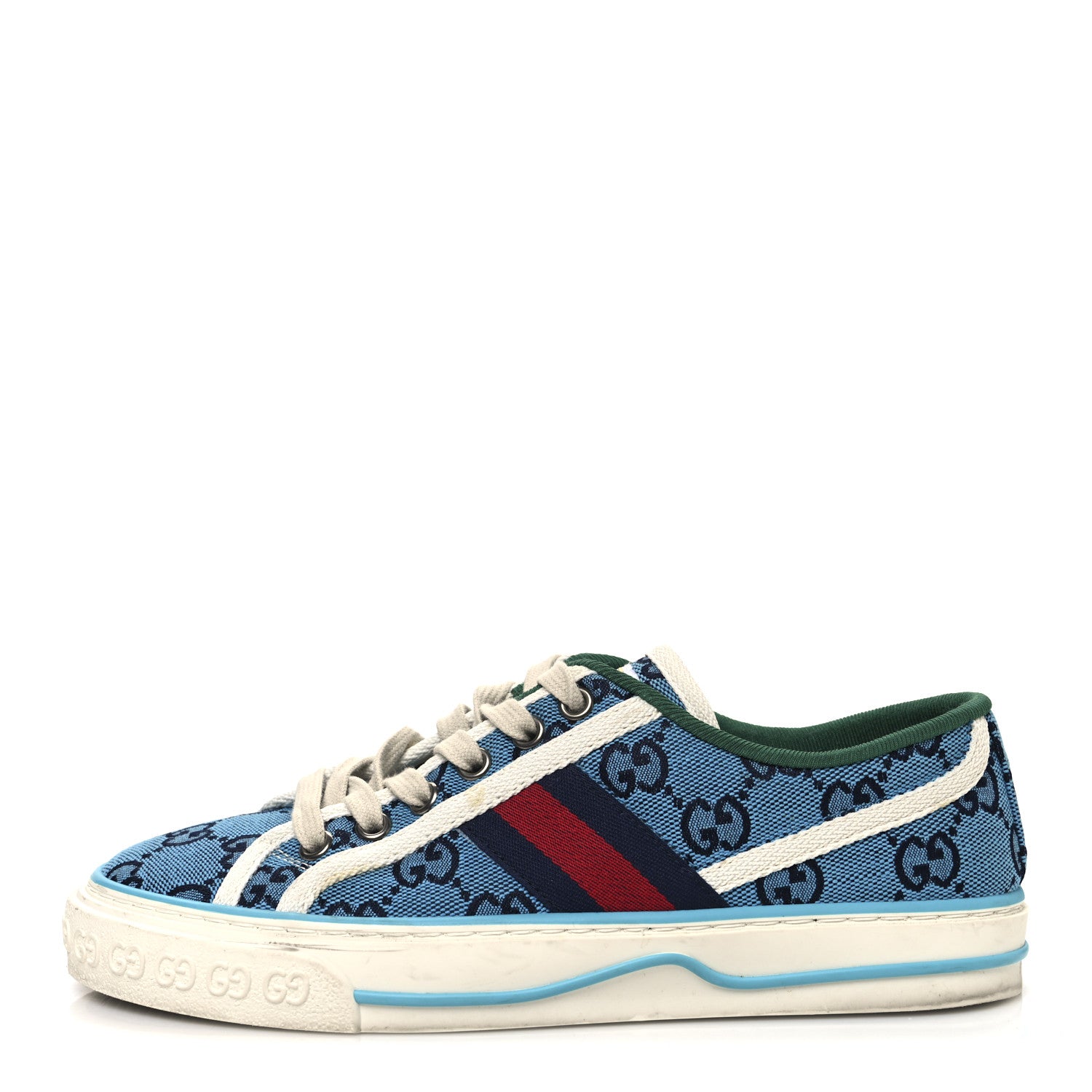 Gucci GG Monogram Multicolor Web Womens 1977 Tennis Sneakers 35 Light Blue Mystic White 1 of 10