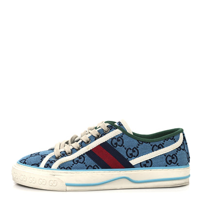 Gucci GG Monogram Multicolor Web Womens 1977 Tennis Sneakers 35 Light Blue Mystic White 1 of 10