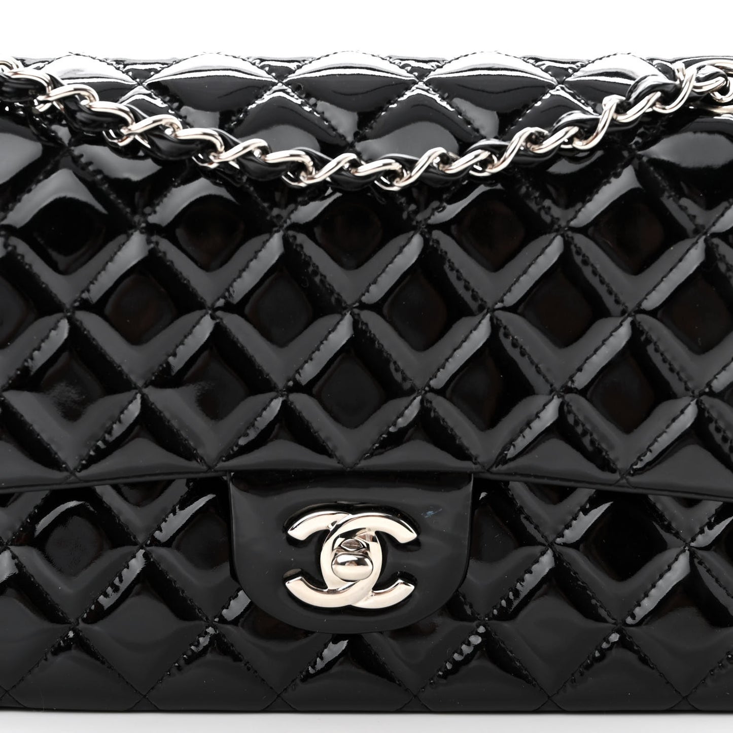 Patent Quilted Medium Double Flap Black