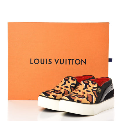 Louis Vuitton Patent Calfskin Canvas Catwalk Slip On 36 Leopard Black 22 of 22