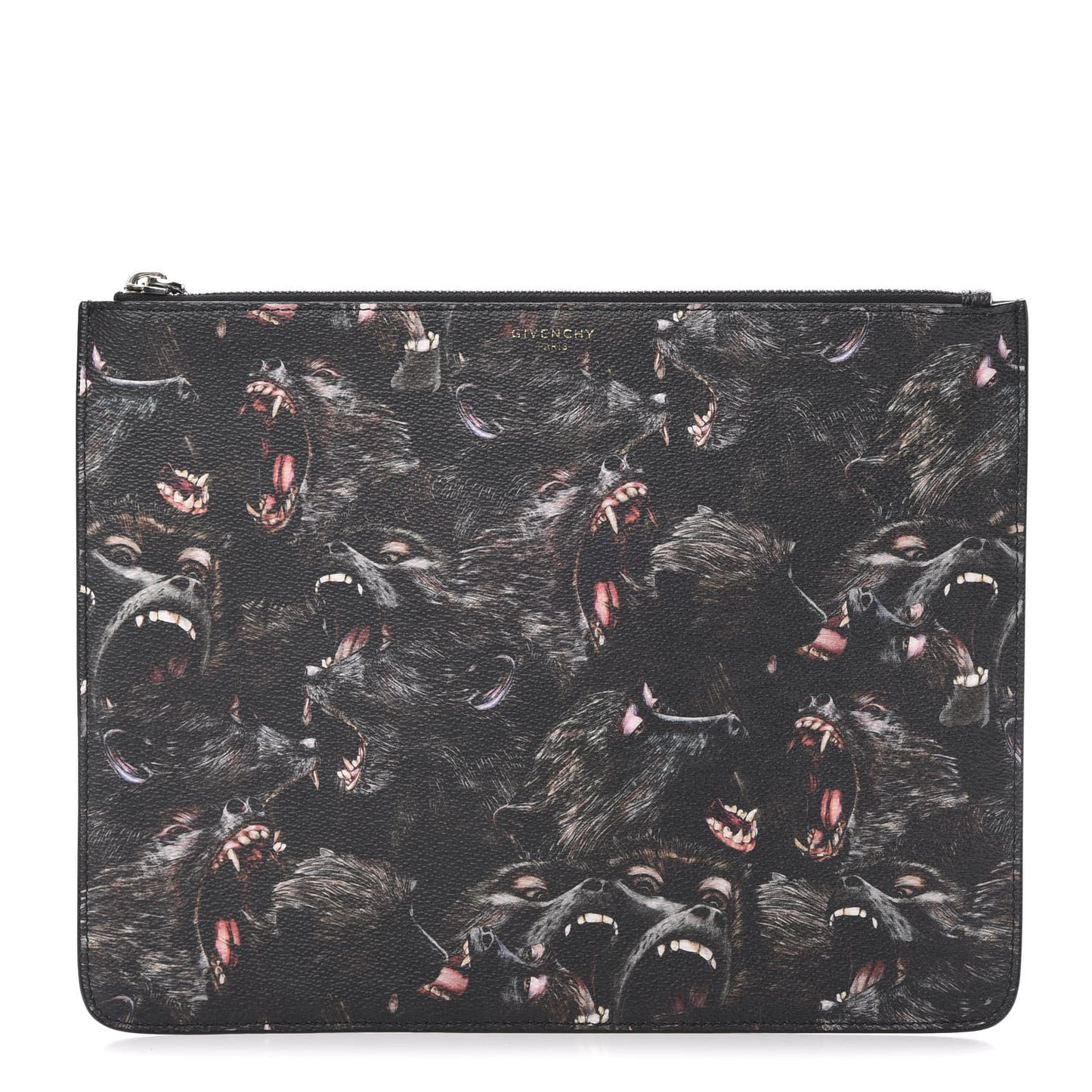 Coated Canvas All Over Monkey Brother Print Large Zip Pouch Black