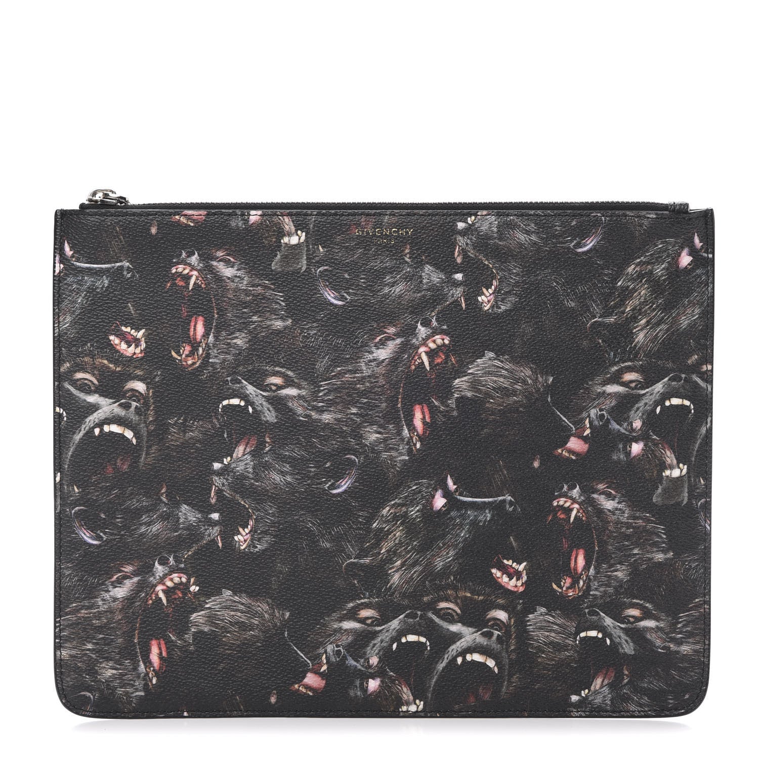 Givenchy Coated Canvas All Over Monkey Brother Print Large Zip Pouch Black 1 of 7