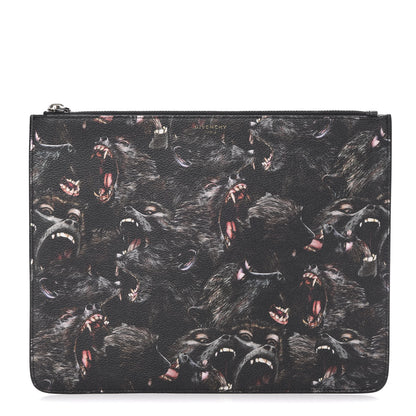 Givenchy Coated Canvas All Over Monkey Brother Print Large Zip Pouch Black 1 of 7