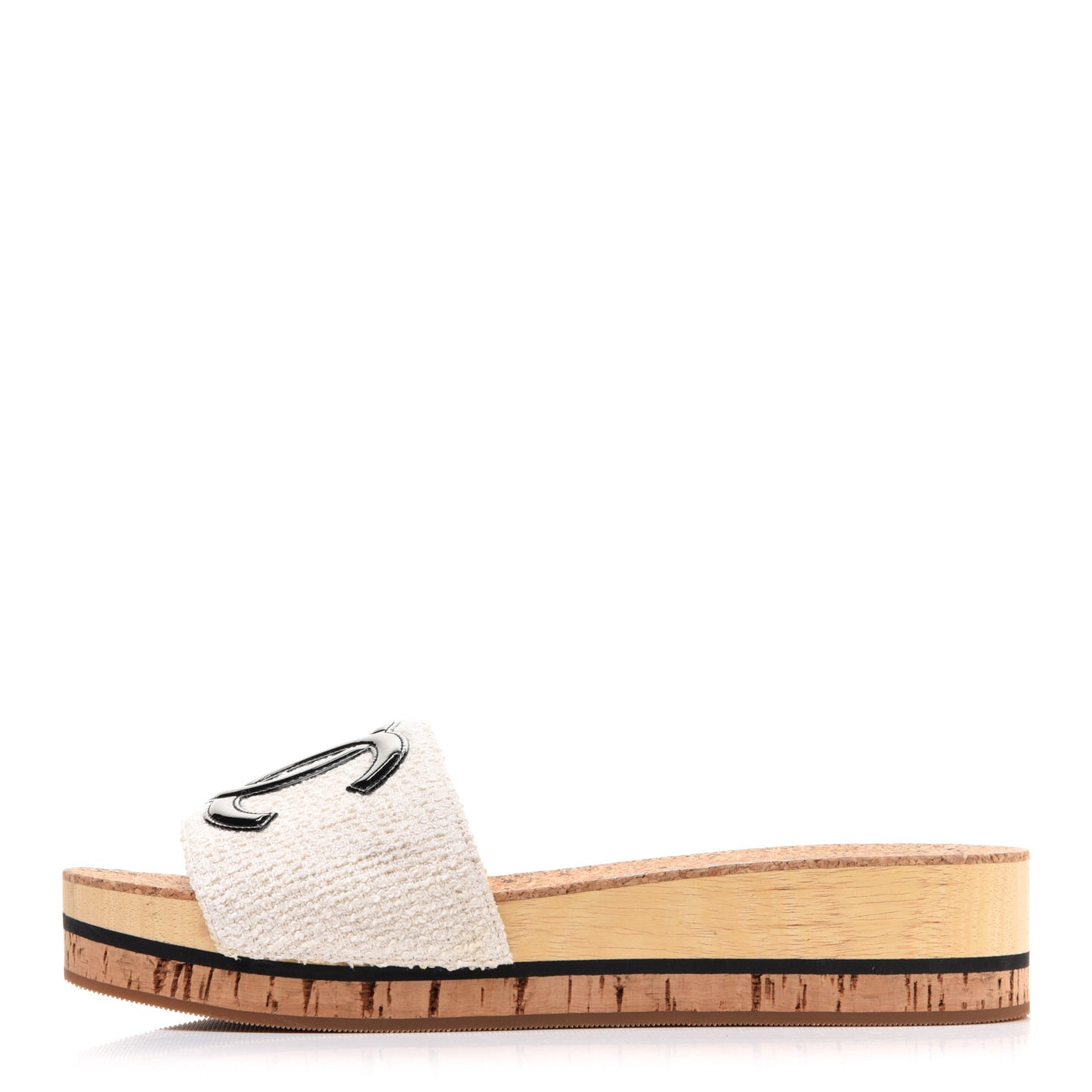 Tweed Cork CC Mule Sandals 37 White Black