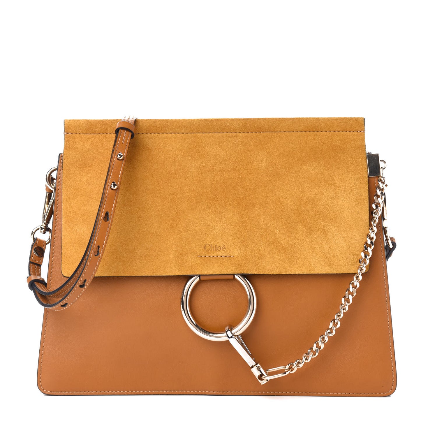 Suede Calfskin Medium Faye Shoulder Bag Mustard Brown