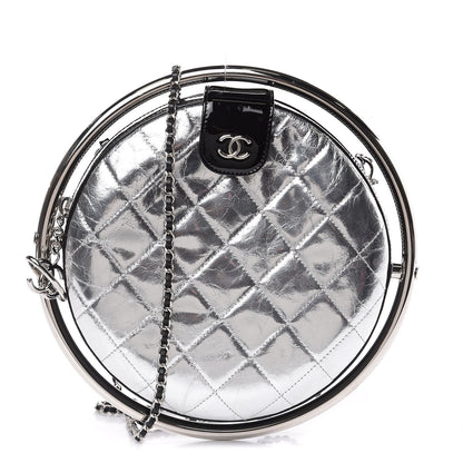 Chanel Metallic Aged Calfskin Patent Planet Minaudiere Shoulder Bag Silver 1 of 7