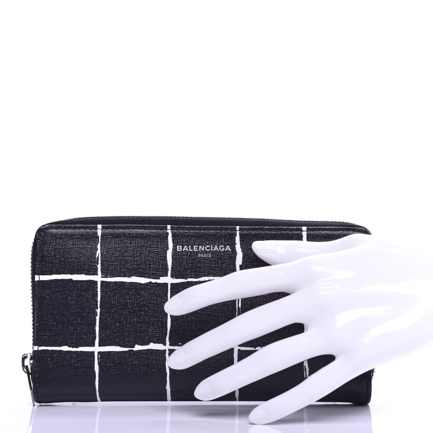 Saffiano Square Check Continental Zip Around Wallet Black White