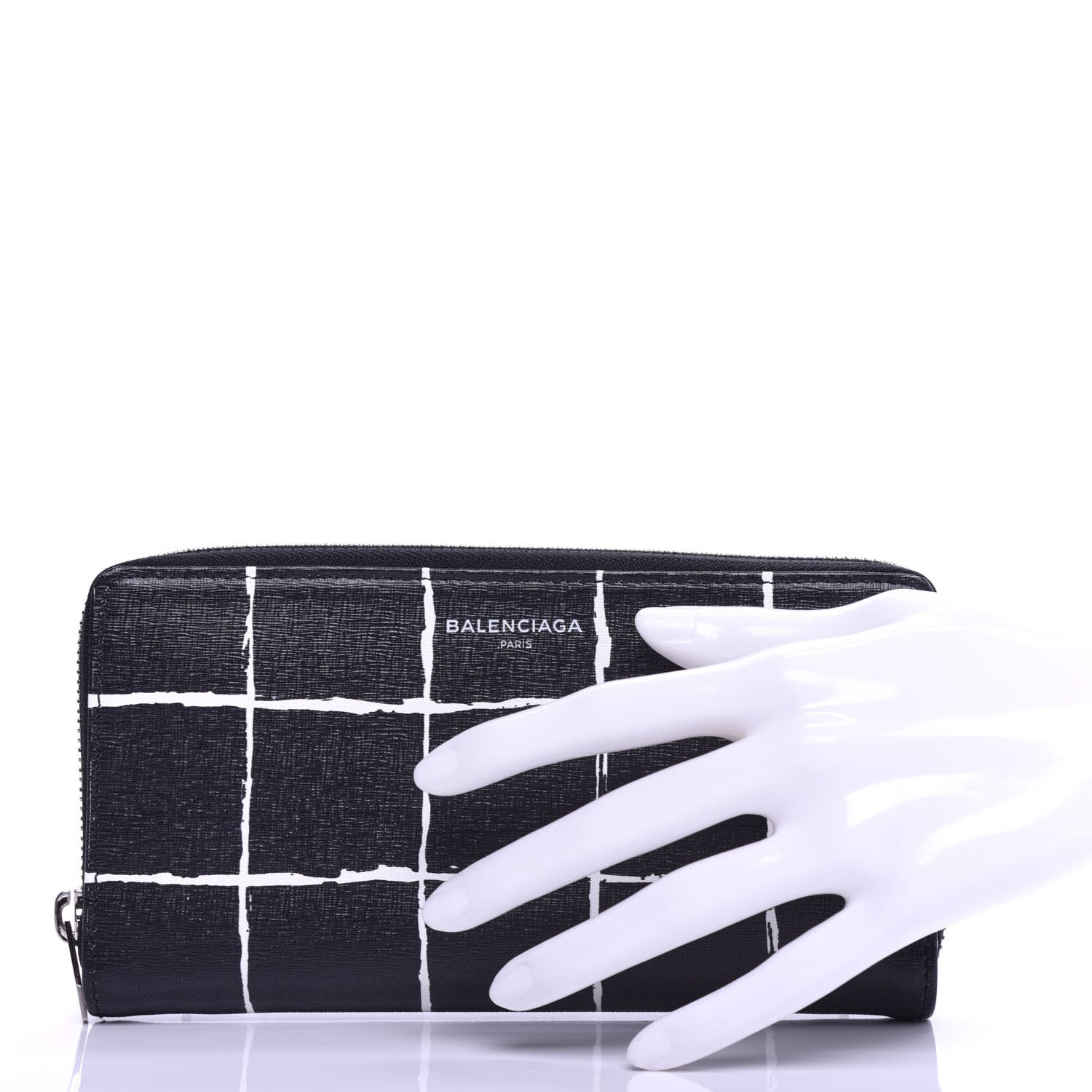 Balenciaga Saffiano Square Check Continental Zip Around Wallet Black White 2 of 6