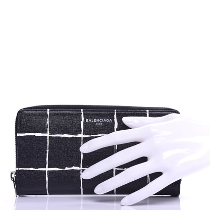 Balenciaga Saffiano Square Check Continental Zip Around Wallet Black White 2 of 6