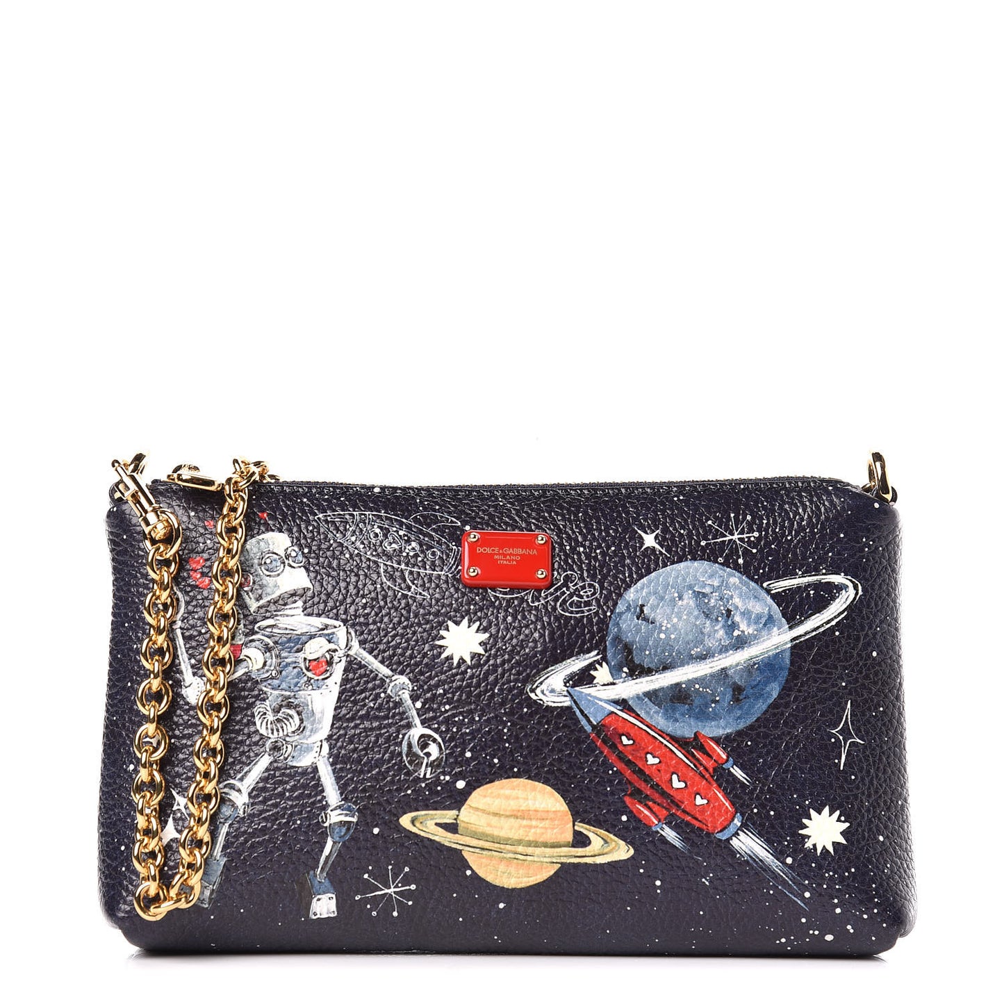 Grained Calfskin Space Robot Pochette Multicolor