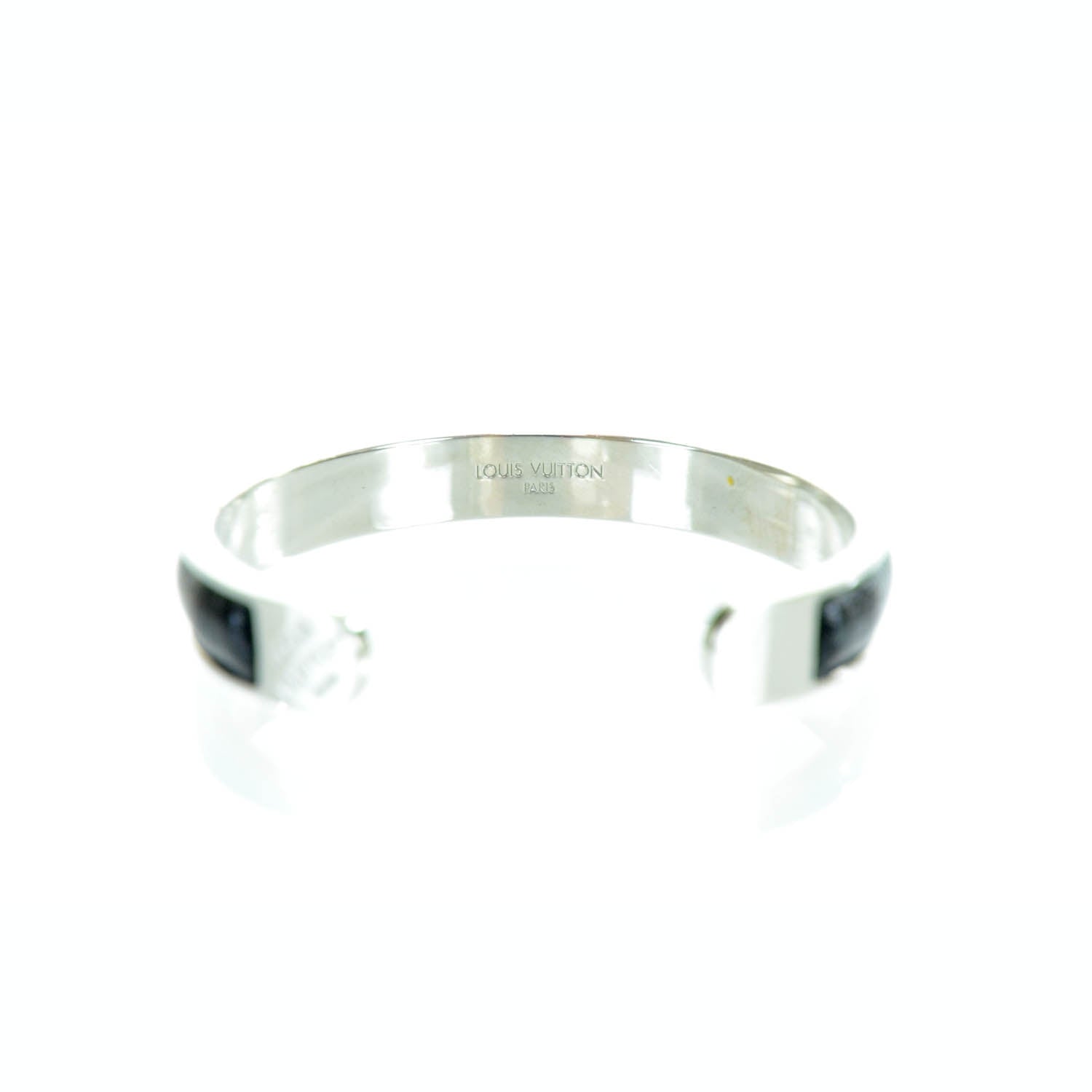 Louis Vuitton Mens Damier Embossed Leather and Palladium Soho Bracelet Black 3 of 6