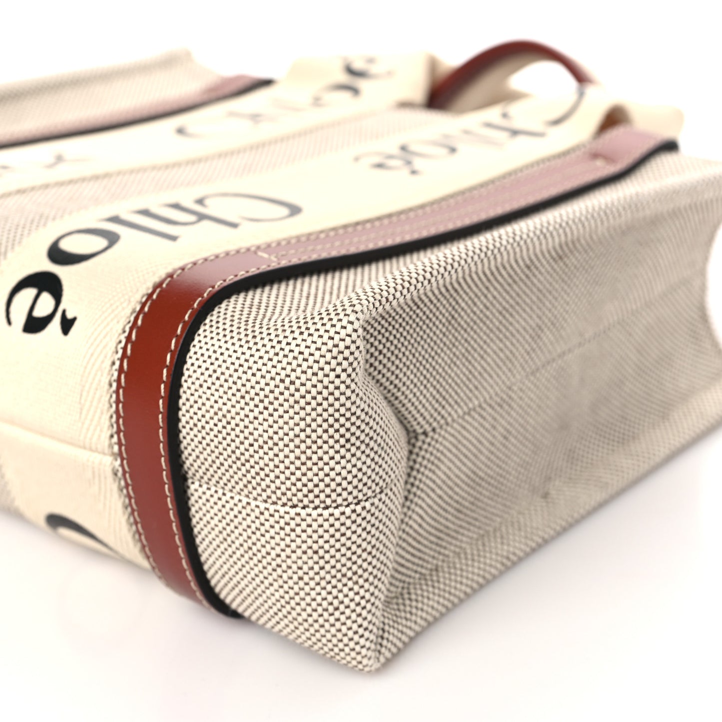 Cotton Calfskin Small Woody Ribbon Tote White Brown