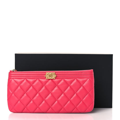Chanel Lambskin Quilted Small Boy Zipped Pouch Dark Pink 11 of 11