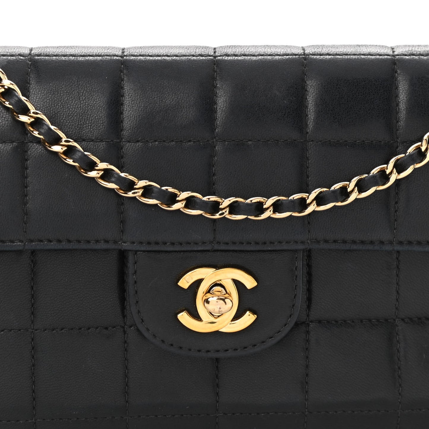 Lambskin East West Chocolate Bar Flap Black