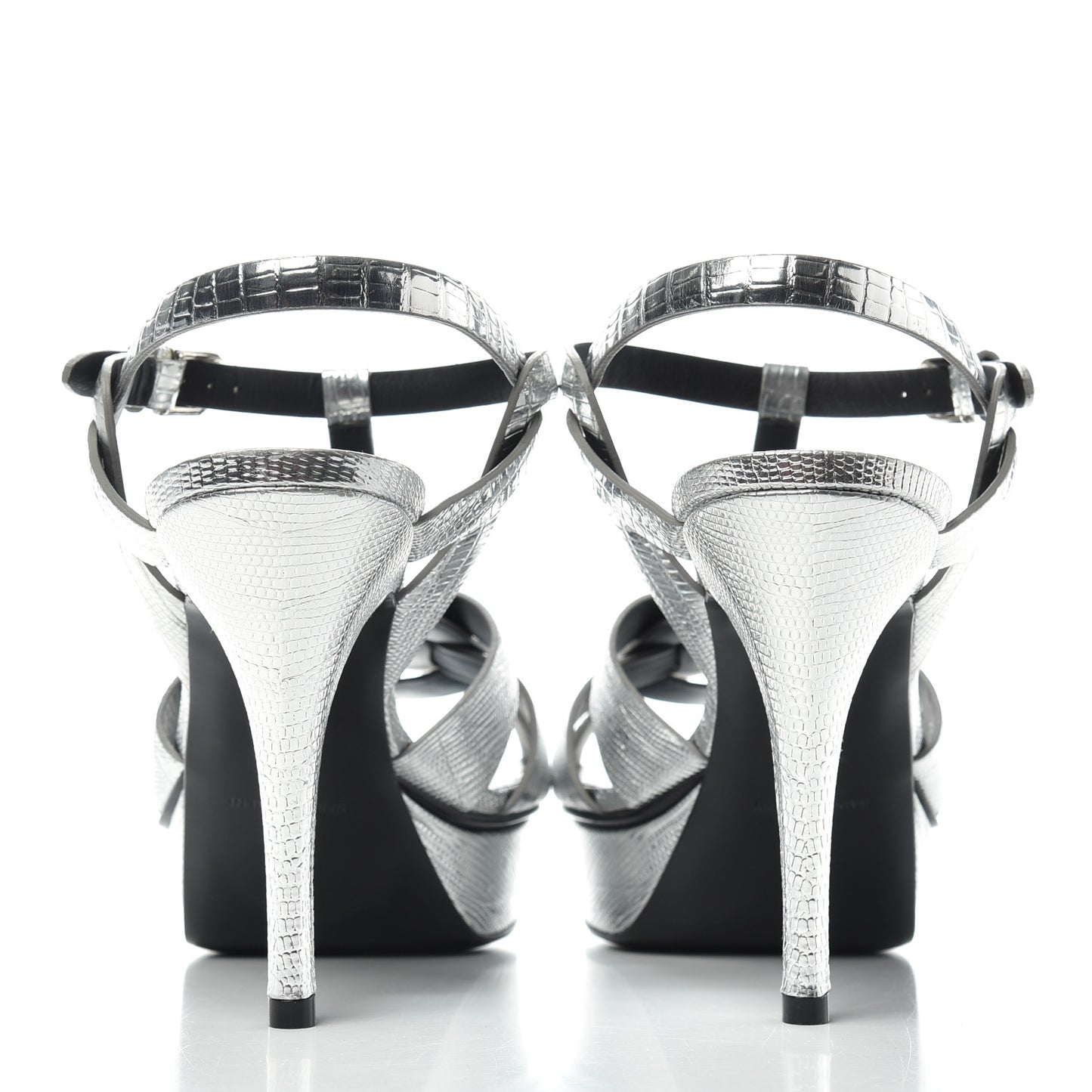 Metallic Calfskin Lizard Embossed Tribute 75 Platform Sandals 40 Silver