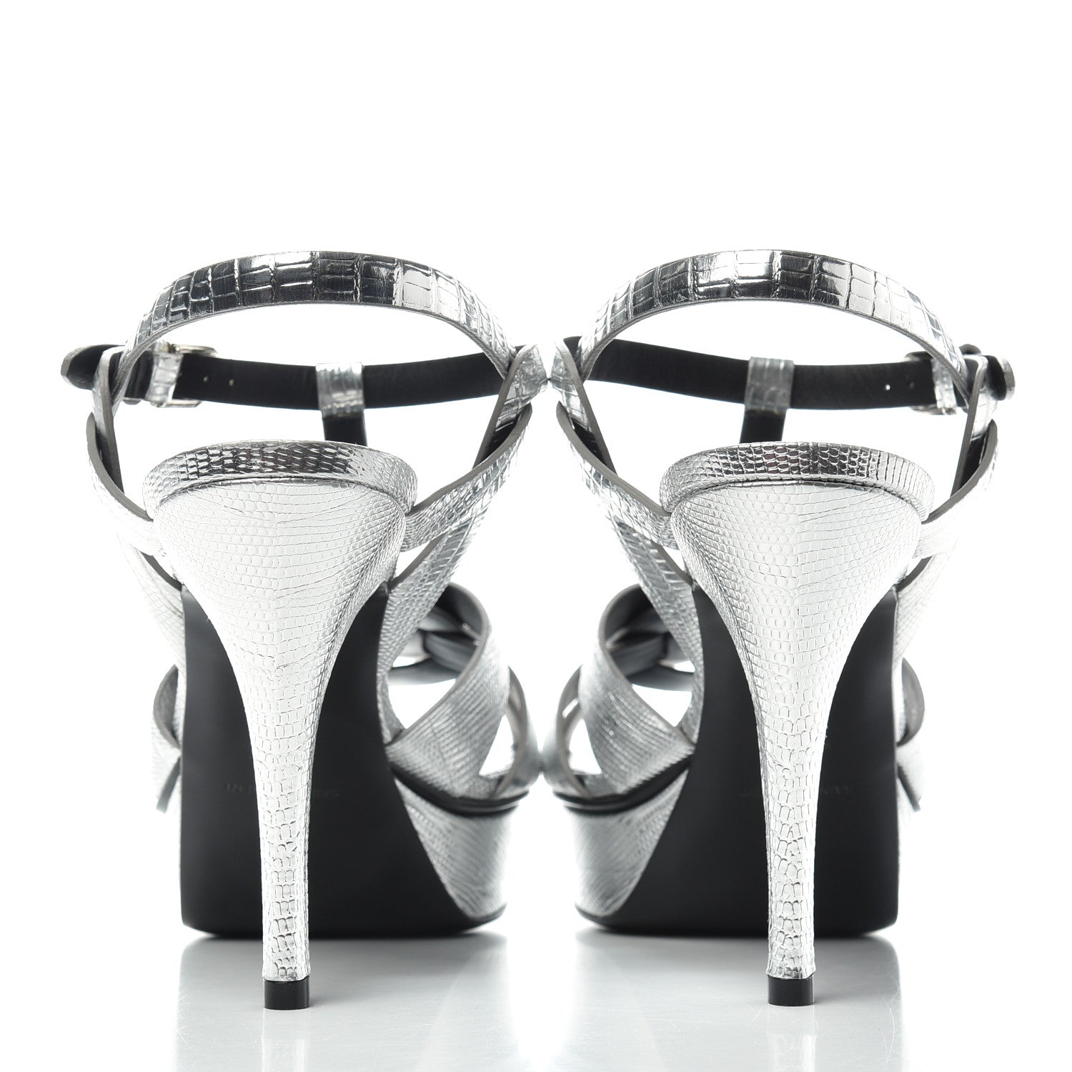 Saint Laurent Metallic Calfskin Lizard Embossed Tribute 75 Platform Sandals 40 Silver 7 of 10