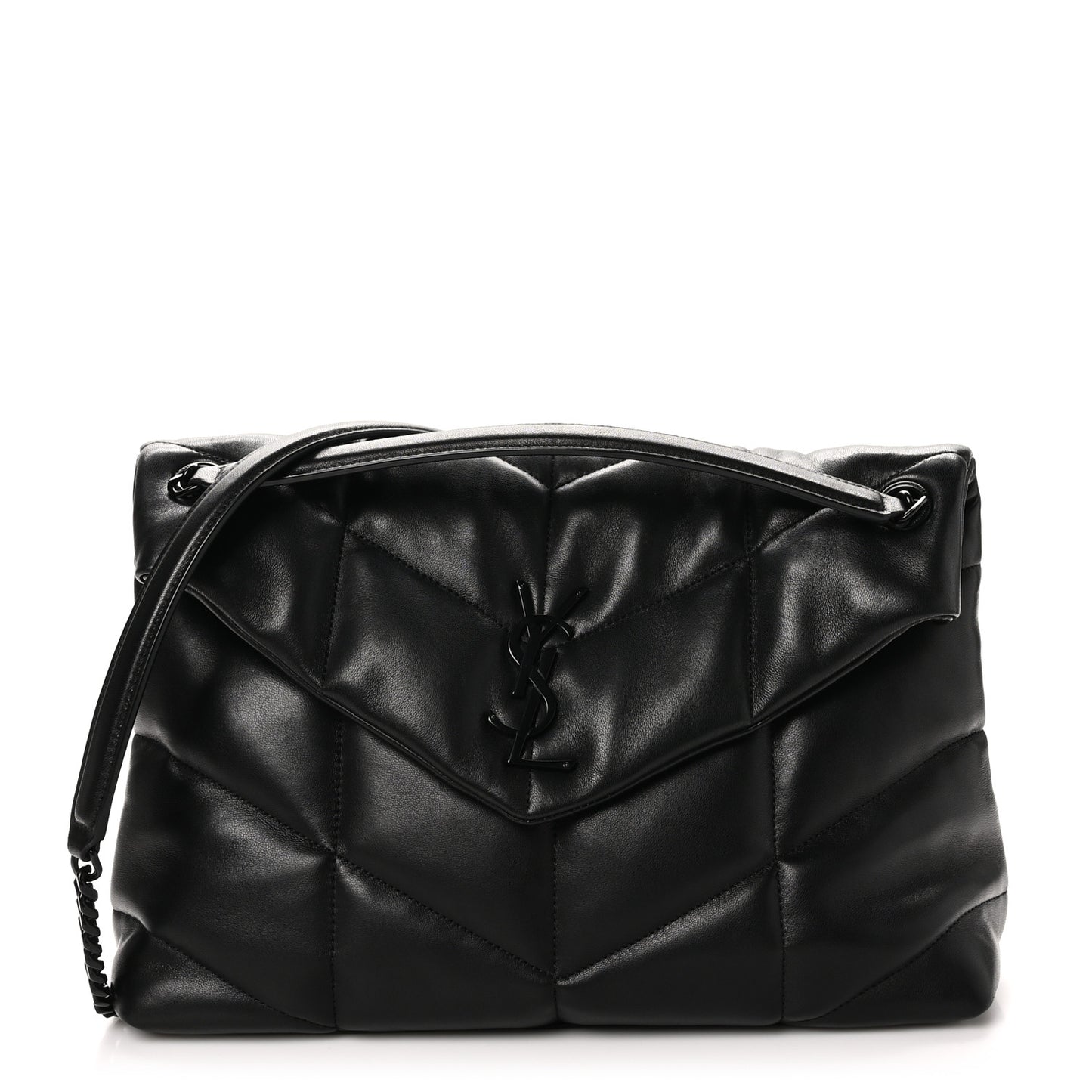 Lambskin Quilted Monogram Monochrome Medium Loulou Puffer Chain Satchel Black