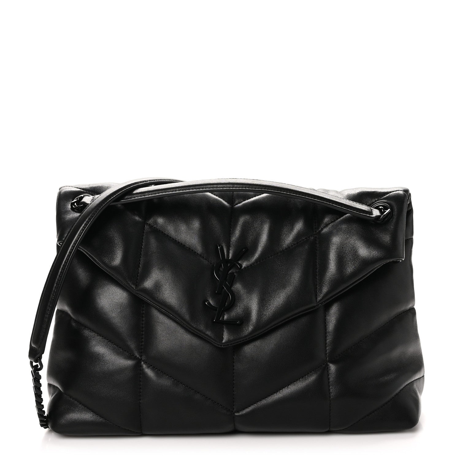 Saint Laurent Lambskin Quilted Monogram Monochrome Medium Loulou Puffer Chain Satchel Black 1 of 10
