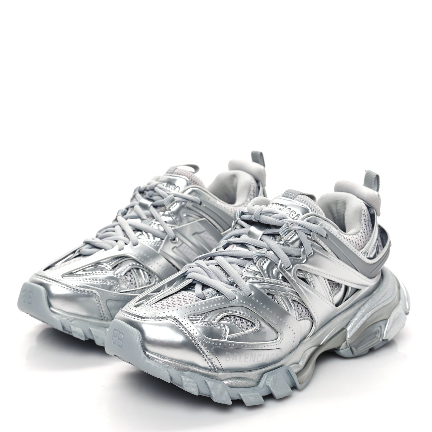 Metallic Calfskin Mesh Nylon Womens Track Sneakers 36 Silver