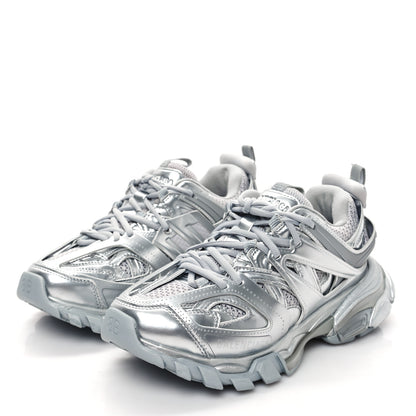 Balenciaga Metallic Calfskin Mesh Nylon Womens Track Sneakers 36 Silver 3 of 10