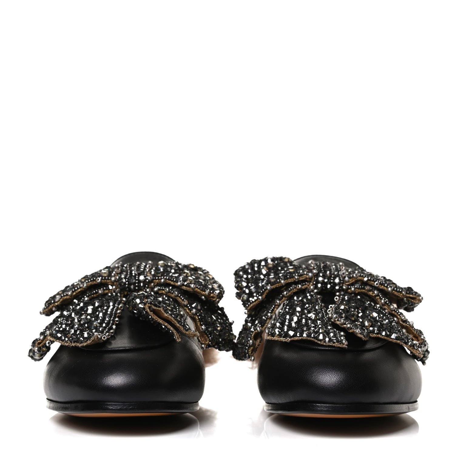 Gucci Malaga Kid Fur Crystal Bow Embroidered Womens Princetown Slippers 38 Black 2 of 10