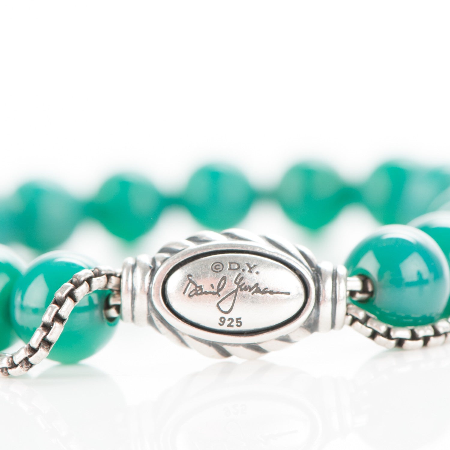 David Yurman Sterling Silver Green Onyx 8mm Spiritual Beads Bracelet 5 of 5