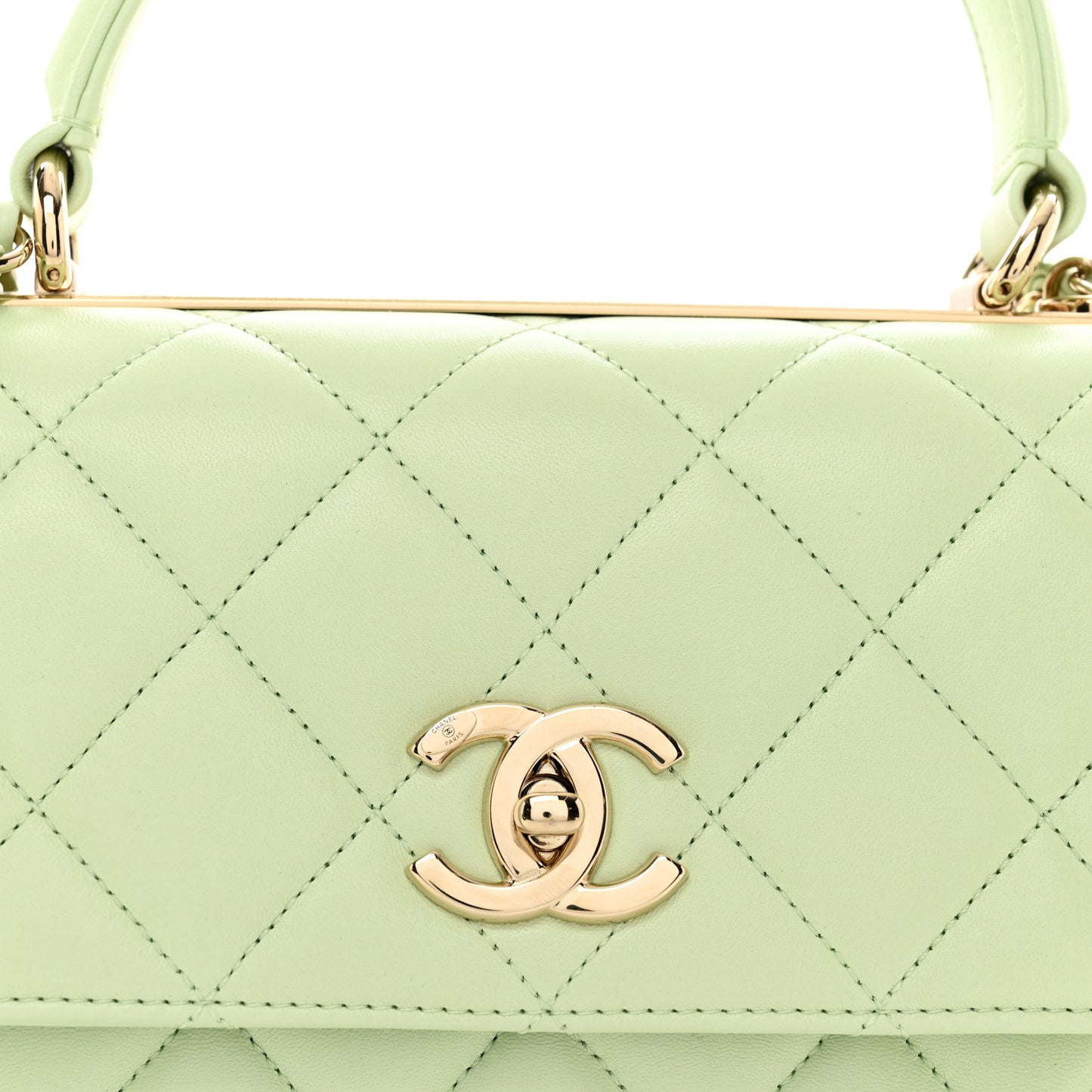 Lambskin Quilted Small Trendy CC Flap Dual Handle Bag Light Green