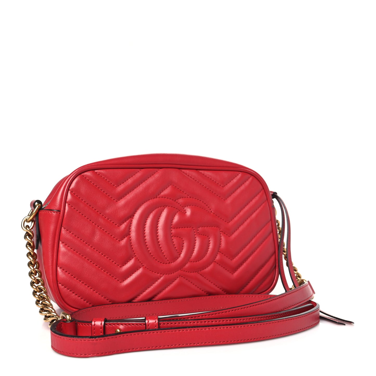 Calfskin Matelasse Small GG Marmont Chain Shoulder Bag Hibiscus Red