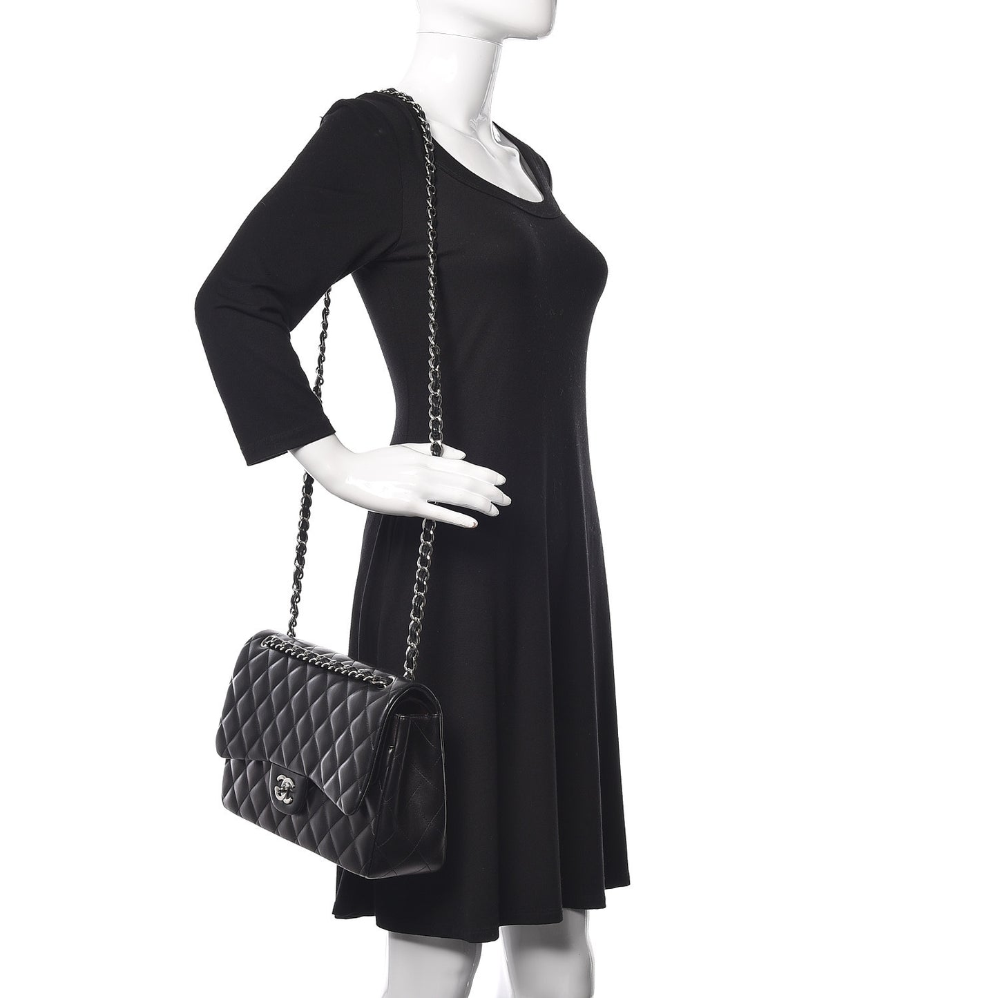 Lambskin Quilted Jumbo Double Flap Black