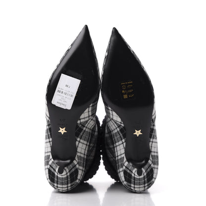 Christian Dior Tartan Fabric Beat Ankle Boots 37.5 White Black 6 of 11
