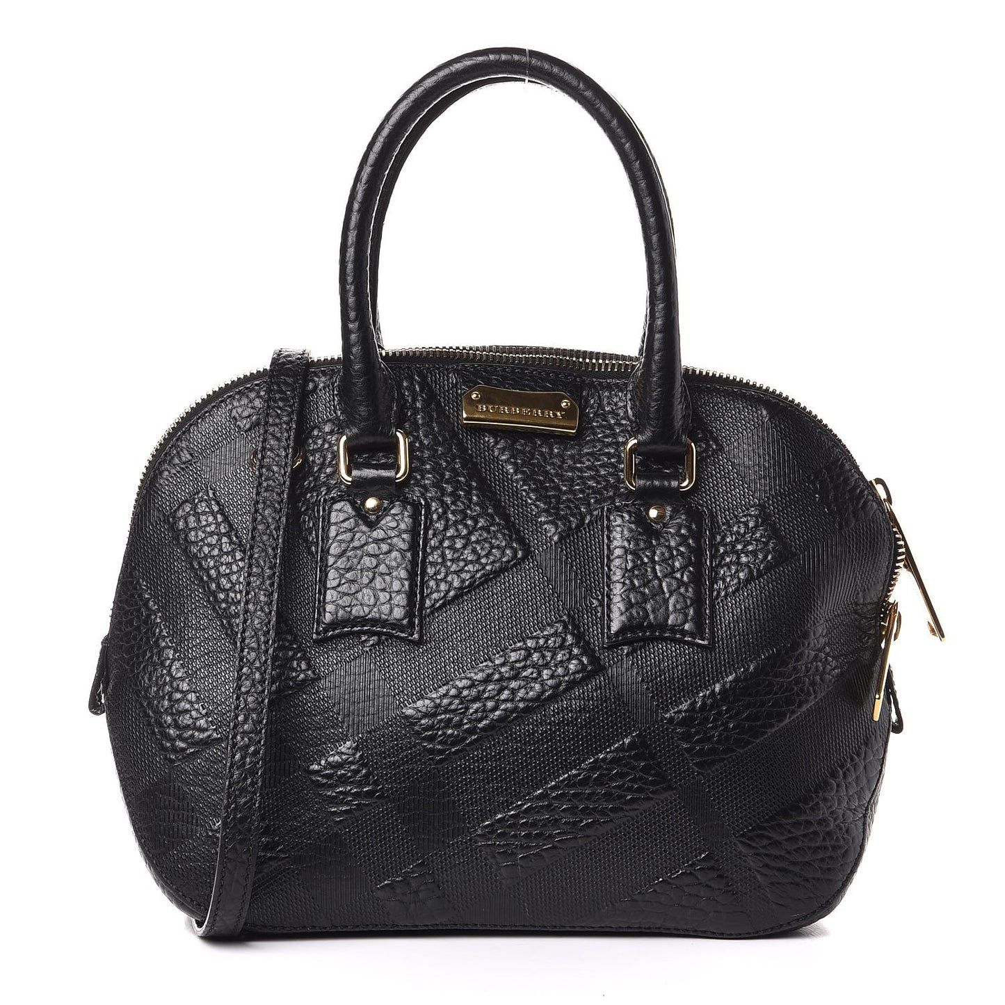 Heritage Grain Check Embossed Small Orchard Bowling Bag Black