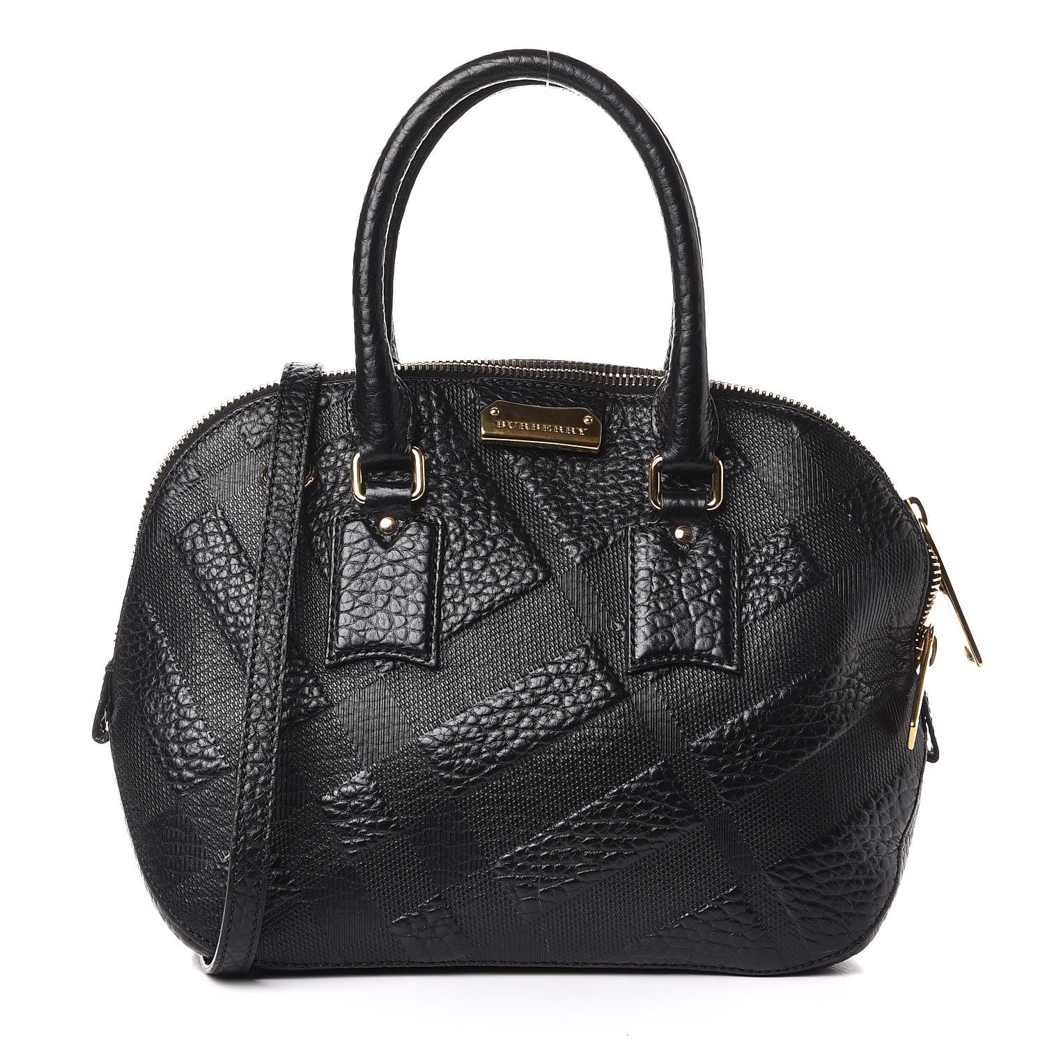 Burberry Heritage Grain Check Embossed Small Orchard Bowling Bag Black 1 of 8