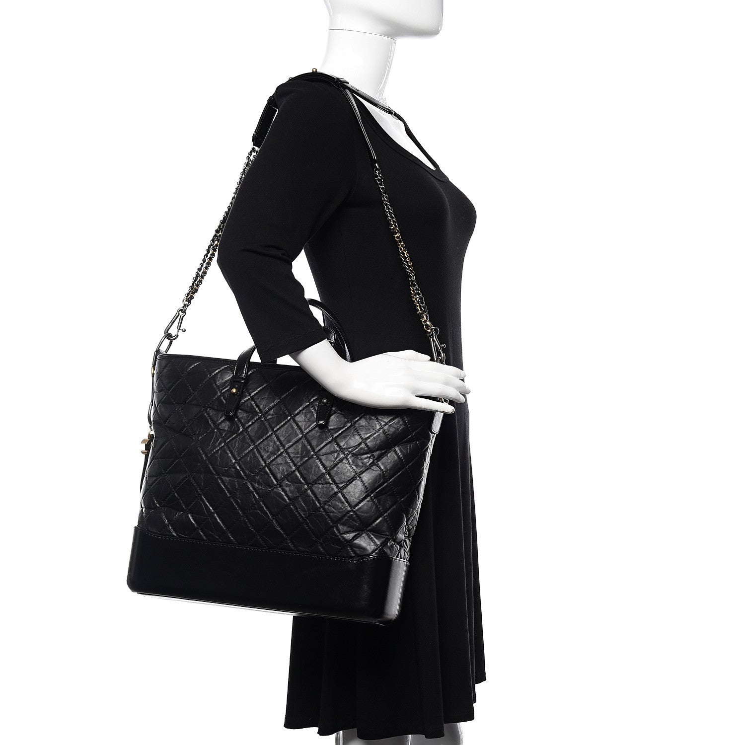 Chanel Calfskin Quilted Large Gabrielle Shopping Tote Black 2 of 11