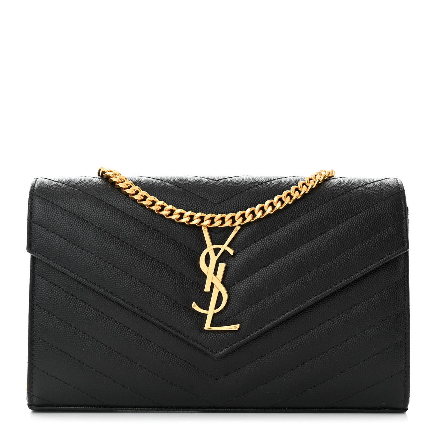 Grain De Poudre Matelasse Chevron Monogram Chain Wallet Black