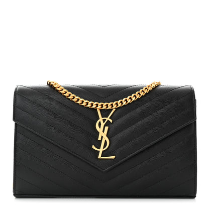 Saint Laurent Grain De Poudre Matelasse Chevron Monogram Chain Wallet Black 1 of 10