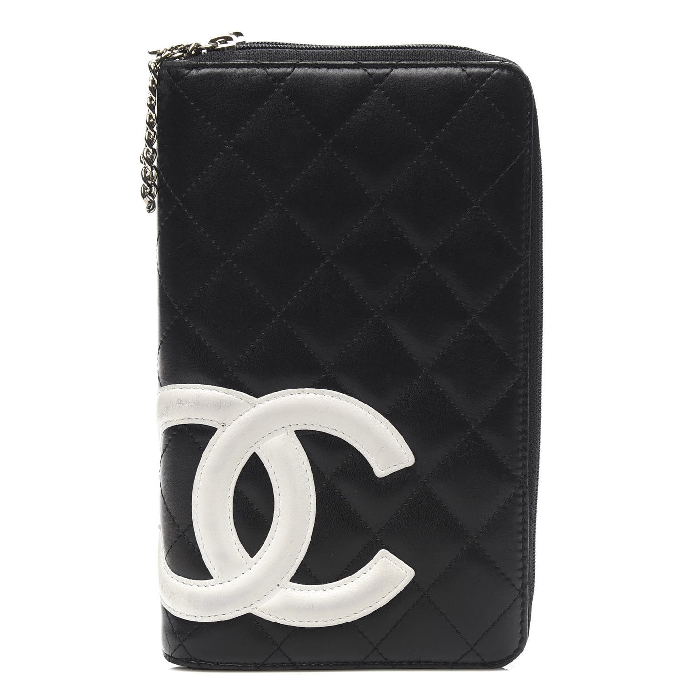 Calfskin Cambon Zip Around Organizer Wallet Black White