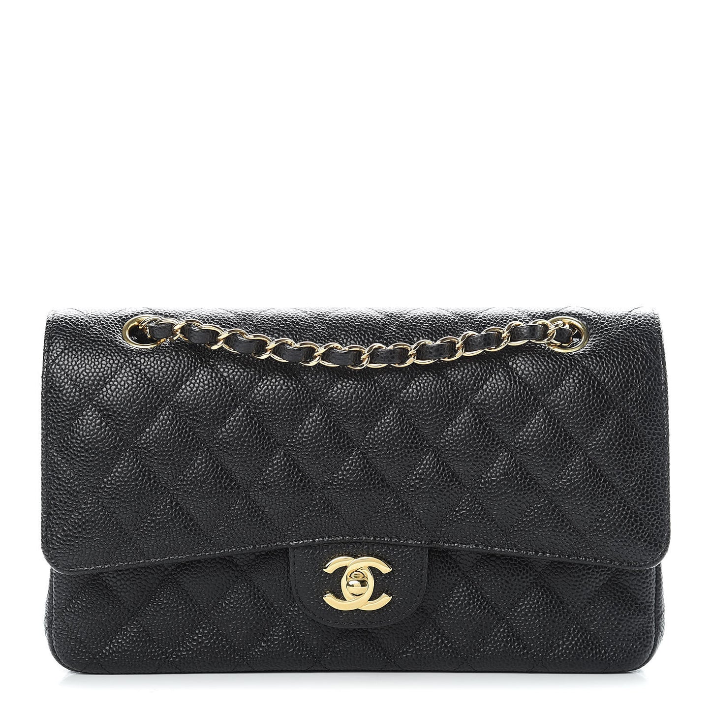 Caviar Quilted Medium Double Flap Black