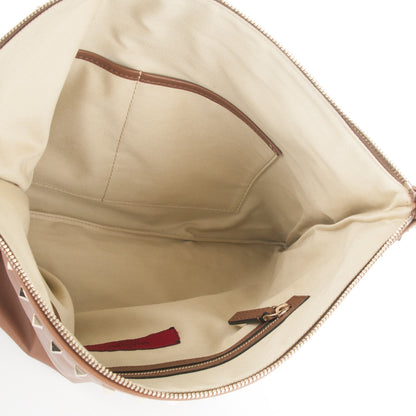 Valentino Garavani Vitello Oversized Rockstud Zip Wristlet Pouch Brownish 5 of 7