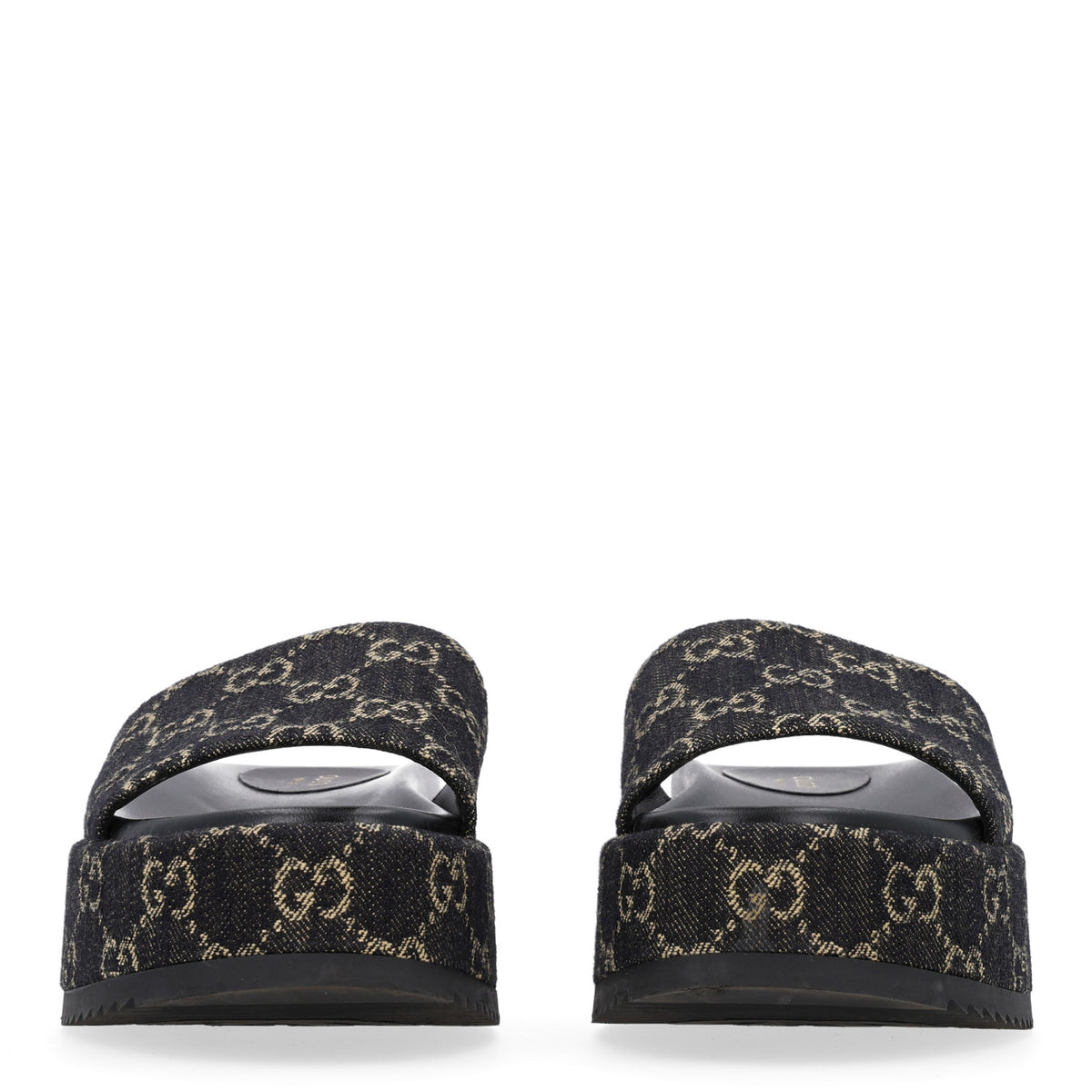 Gucci Jacquard Black Denim GG Monogram Angelina Platform 55mm Slide Sandals 37 Black Ivory 3 of 10