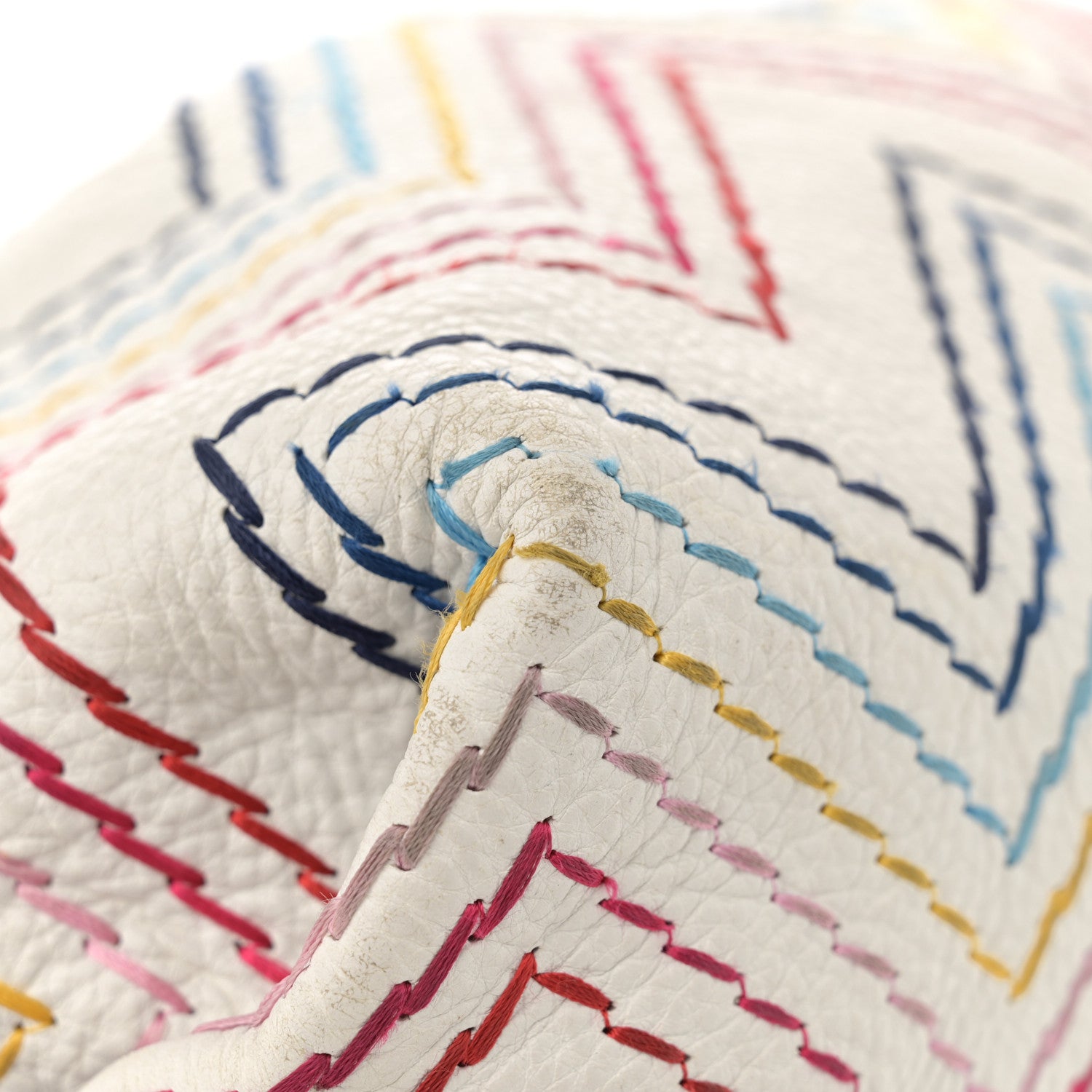 Fendi Vitello Palma Zig Zag Thread Embroidered Doctor B Hobo White Multicolor 11 of 19
