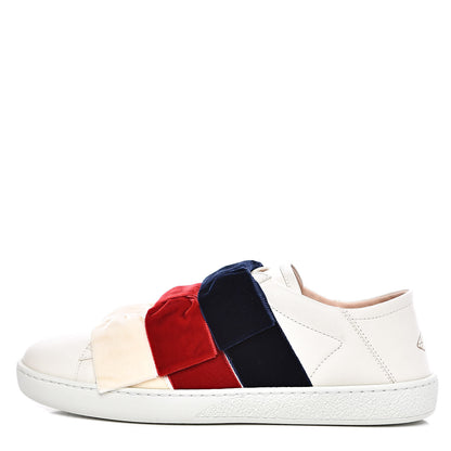 Gucci Calfskin Womens Velvet Bow Ace Sneakers 38 White 1 of 10