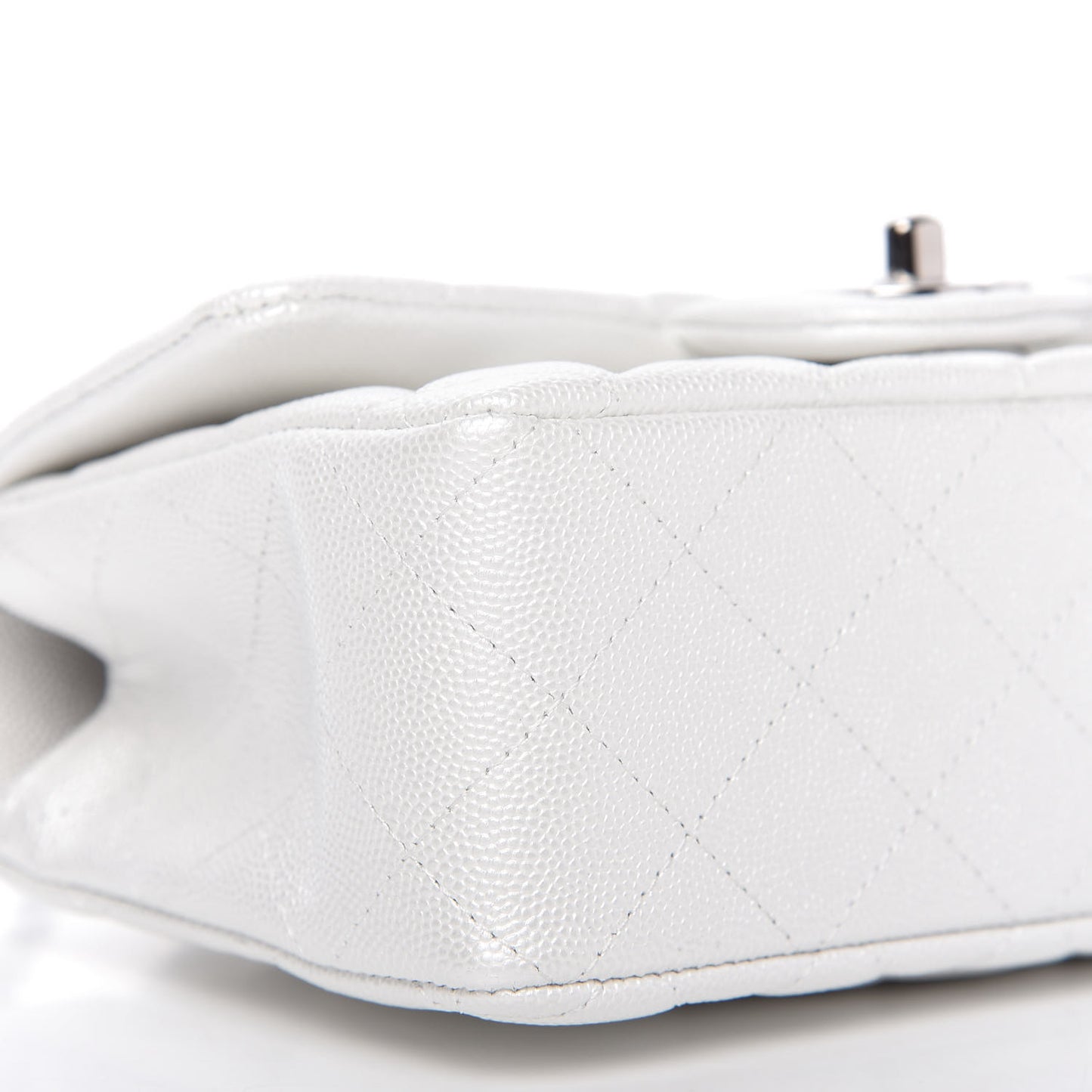 Iridescent Caviar Quilted Mini Top Handle Rectangular Flap White