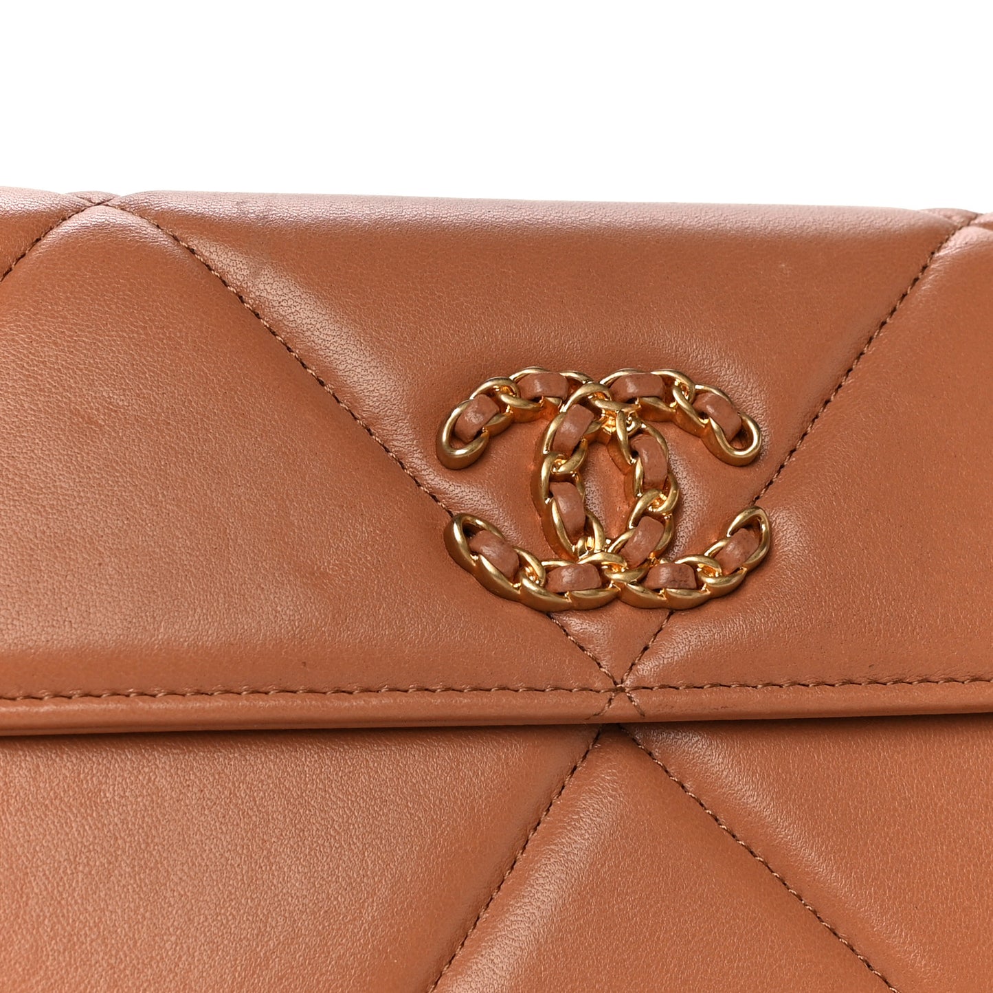 Lambskin Quilted Chanel 19 Flap Wallet Brown